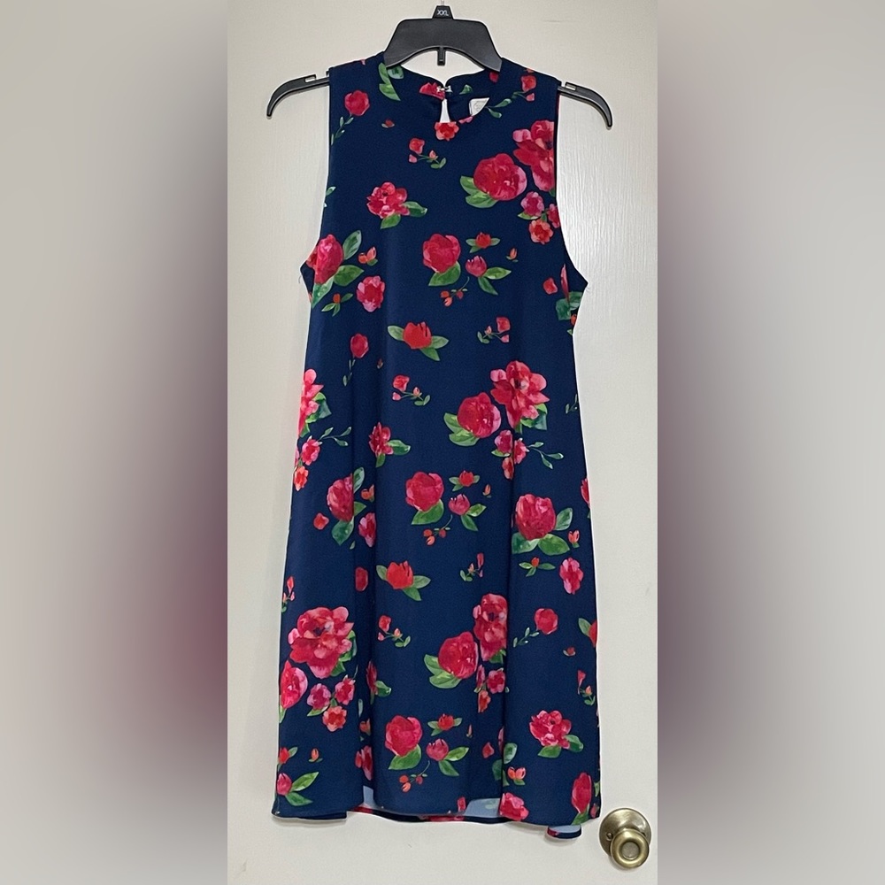 Mud Pie Navy Blue & Red Floral Sleeveless Midi Dress, Women’s Sz M